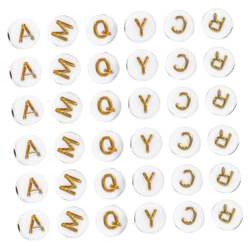 GARIOUANS 500Stücke Buchstabenperlen Weiße Basis mit Goldenen Buchstaben DIY Schmuckperlen für Armbänder und Perlen zum Auffädeln für Kreative Projekte von GARIOUANS