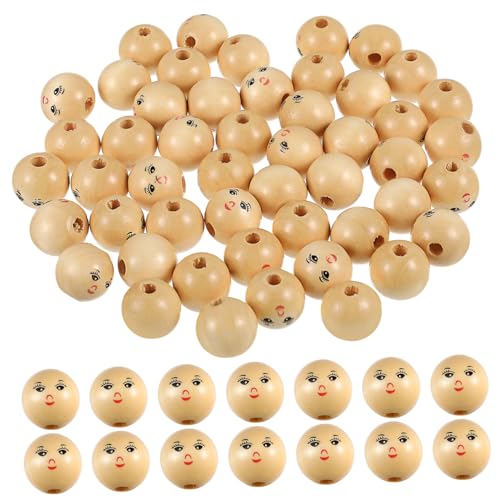 GARIOUANS 50Stücke Holzperlen mit Gesicht Runde Kugel Naturholz DIY Bastelmaterial für Schmuckherstellung Puppenkopf Design Hautfreundlich und Langlebig GARIOUANS 50Stücke Holzperlen mit Gesicht Runde Kugel Naturholz DIY Bastelmaterial für Schmuckherstellung Puppenkopf Design Hautfreundlich und Langlebig von GARIOUANS