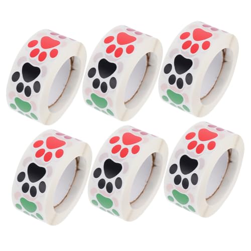 GARIOUANS 6 Rollen Hundepfoten Aufkleber aus Kupferpapier Selbstklebend Langlebig und Platzsparend Bunte Tierabdruck Sticker für Tierdekoration und DIY Geschenke von GARIOUANS