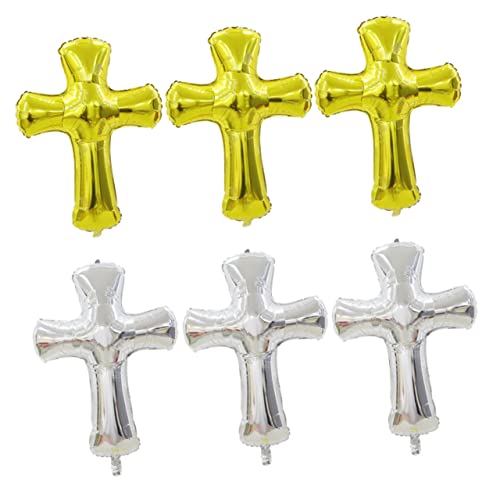 GARIOUANS 6 Stück Kreuzform Luftballons aus Aluminiumfolie für Babypartys und Taufen Goldene und Silberne Ballons zur Dekoration von Feierlichkeiten und Besonderen Anlässen von GARIOUANS