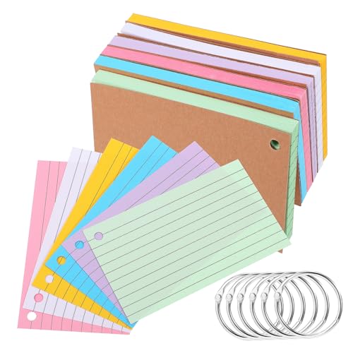 GARIOUANS 6 Stück Liniert Flashcards mit Ringen Tragbare Notizkarten Farbcodiert für Lernen und Studium Notizbuch mit Farben Hellgrün Helllila Weiß von GARIOUANS
