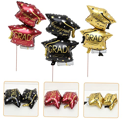 GARIOUANS 6 Stück Teiliges Graduation Cap Folienballons in Gold Rot Schwarz Leichte Dekorative Partyballons für Abschlussfeier zum Aufhängen an Wänden Fenstern Türen Abschlussdeko von GARIOUANS
