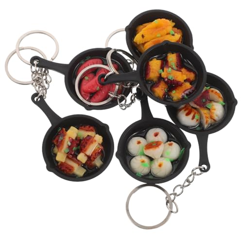 GARIOUANS 6 Stück Teiliges Mini Pfannen Schlüsselanhänger Realistische Lebensmittel Anhänger mit Bratwurst Garnele Gebratene Teigtasche als Mini Taschenanhänger und Party Geschenk von GARIOUANS
