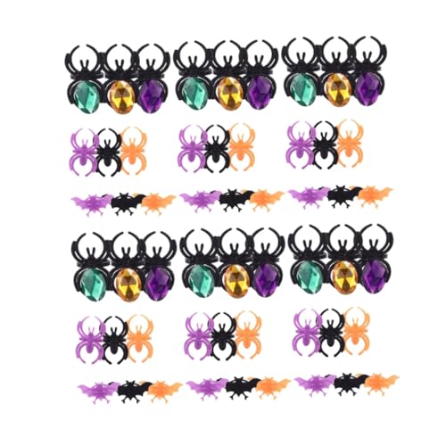 GARIOUANS 60 Stück Teiliges Halloween Finger Ring mit Bat und Spider Motiven Bunte Kunststoffringe als Partydekoration für Mädchen Gruselige Tiermuster Spielzeugringe für Halloween Feiern von GARIOUANS