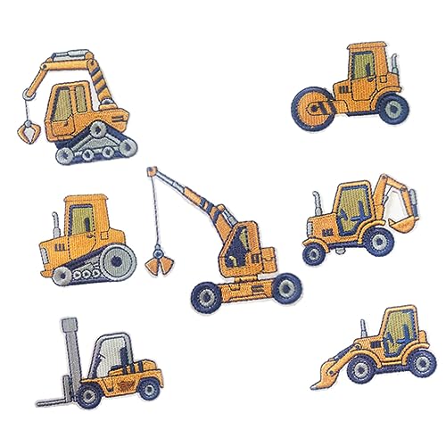 GARIOUANS 7 Stück Teiliges Cartoon Bügelpatch Baufahrzeug Stickerei für Kleidung Aufnäher für Jeans Jacken und DIY Projekte für Reparatur und Dekoration von GARIOUANS