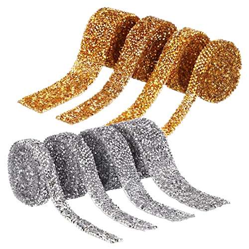 GARIOUANS 8 Rollen Selbstklebendes Strassband Glitzernde Wasserdiamant Ribbons Silber und Gold für Bastelarbeiten Dekorative Strips für Hochzeiten Feiertage und DIY Projekte von GARIOUANS