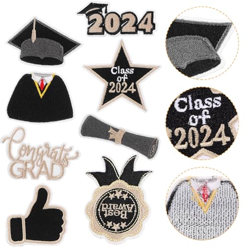 GARIOUANS 8 Stück Graduation Style Stickerei Patches Teiliges Bügelbild für Kleidung Diy Aufnäher für Designs Vielseitig Einsetzbar für Kleidung Taschen und Dekoration von GARIOUANS