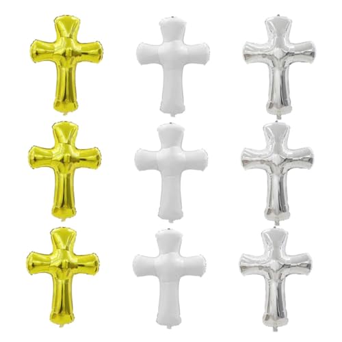 GARIOUANS 9 Stück Teiliges Kreuzballons aus Aluminiumfolie Taufballons für Babypartys Geburtstagsfeiern und Religiöse Feierlichkeiten Wiederverwendbar und Langlebig von GARIOUANS