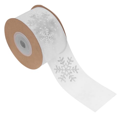 GARIOUANS Breites Weihnachts Geschenkband mit Schneeflocken Glitzerndes Dekoband für Geschenkverpackung DIY Schleifen und Festliche Weihnachtsbaumdeko Weißes Polyesterband von GARIOUANS