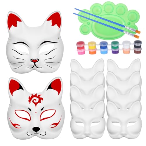 GARIOUANS DIY Tiermasken Fuchs Papiermasken zum Bemalen mit Farben Acrylfarben Pinseln und Paletten Sichere Blanko Masken für Karneval Maskerade Basteln und Kreative Malprojekte von GARIOUANS