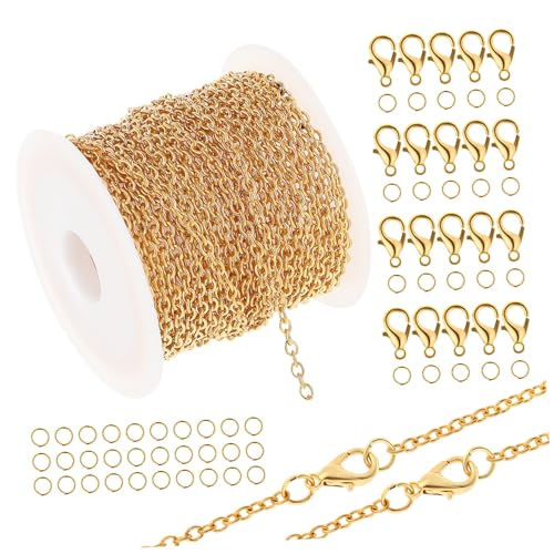 GARIOUANS Goldfarbenes Schmuckketten mit Karabinerverschlüssen und Offenen Jump Rings Langlebige Zinklegierung zum Individuellen Zuschneiden und Schmuckherstellung für Damen DIY Zubehör von GARIOUANS