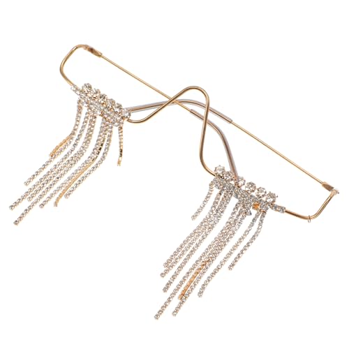 GARIOUANS Metallic Tassel Partybrille ohne Rahmen Goldfarbene Dekorative Brille mit Strass Leichter Langlebiger Alloy Geeignet für Karneval Halloween Club Party Accessoire von GARIOUANS
