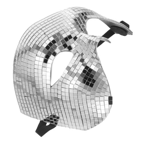 GARIOUANS Silberne Masquerade Halbgesichtsmaske mit Spiegelnder Disco Glitzeroptik Leichte Party Gesichtsmaske für Damen Herren für Halloween Karneval Kostüm Prom Ball Zubehör von GARIOUANS