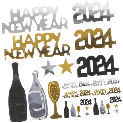 GARIOUANS Silvester Party Konfetti Schwarz-gold-silber Tischdeko Streudeko mit Sternen Sektgläsern und Flaschen Fröhliche Partydekoration für Jahreswechsel und Neujahrsfeier von GARIOUANS