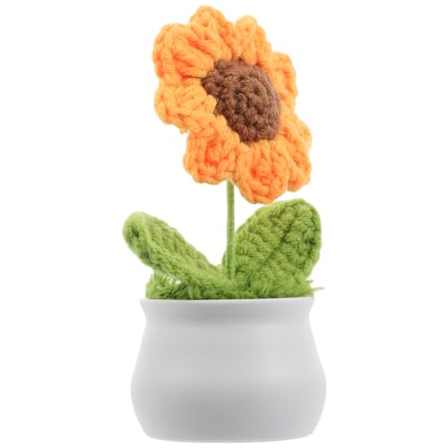 GARIOUANS Simulierte Sonnenblume Mini-Sonnenblumen Blumen Stricken Häkeltopf gehäkelte Sonnenblume künstliche Blumen Gehäkelter Blumenstrauß Positive Häkelblume Blumen Tischdekoration Garn von GARIOUANS