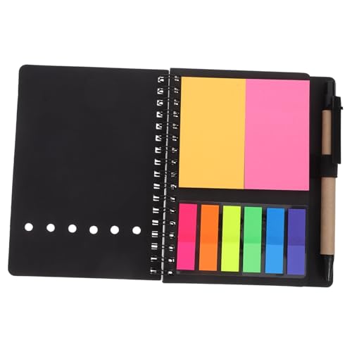 GARIOUANS Spiralnotizbuch mit Stift im Halter Liniertes Notizpad mit Haftnotizen und Bunten Index Tabs Tragbares Spiral Notizblock für Notizen Schule Büro und Unterwegs von GARIOUANS