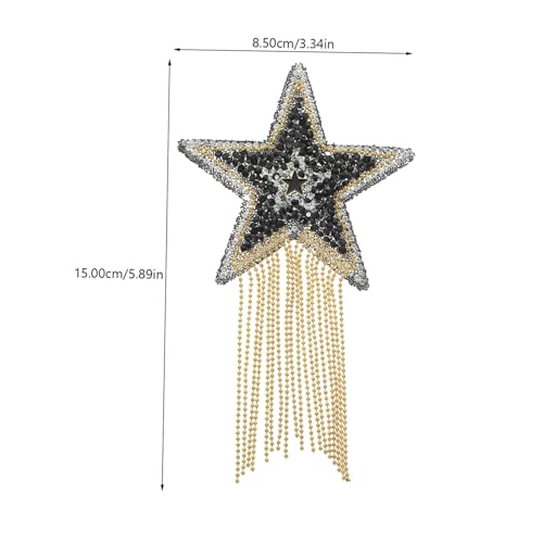 GARIOUANS Strass Applikation Aufbügler Patch mit Stern und Quaste Schwarz Gold DIY Kleidung Reparatur Glitzer Aufnäher für Textilien und Basteln von GARIOUANS