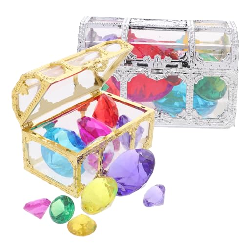 GARIOUANS Tauche spielset mit Bunten Kunststoff edelsteinen und Piratenschatztruhe Glänzende Deko steine für Poolspaß DIY Schmuckspielzeug für Unterwasser schatzsuche von GARIOUANS