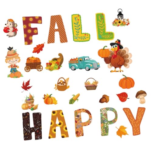 GARIOUANS Thanksgiving Herbstliche Papierdekoration Teiliges mit Truthahn Kürbis Sonnenblume und Klebepunkten für Pinnwand Klassenzimmer Geburtstags und Herbstparty von GARIOUANS