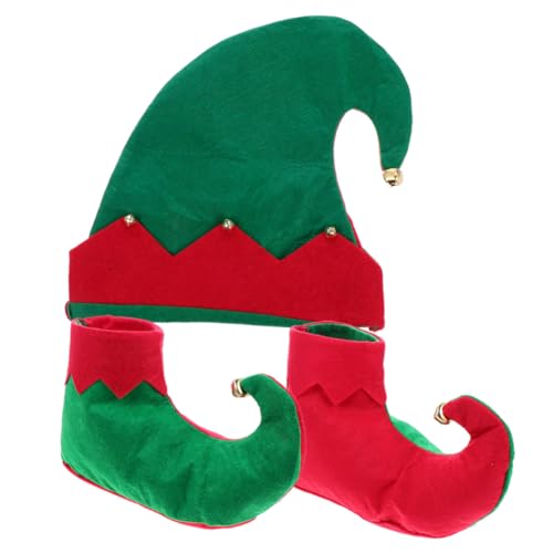 GARIOUANS Weihnachtskostüm Set Elfenmütze und Schuhe Buntes Festliches Cosplay Outfit für Jungen und Mädchen Weihnachtliche Accessoires für Weihnachtsfeier und Festtagsstimmung von GARIOUANS