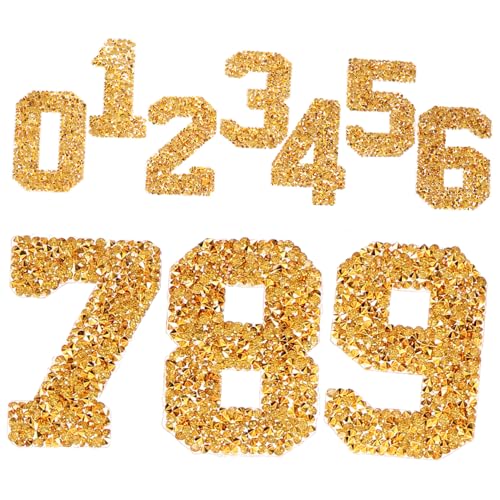 GARIOUANS Zahlen Aufbügler Strass Patches Gold DIY Kleidung Reparatur Dekoration für Jeans Taschen Pullover Vielseitige Bügelmotive für Kleidung und Accessoires von GARIOUANS