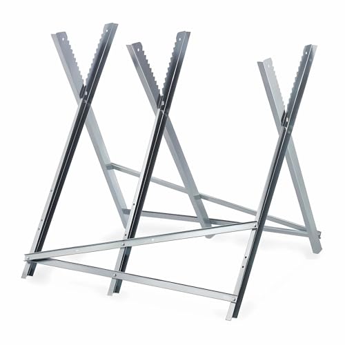 GARMIO® Sägebock Holzbock mit Kettensägenhalterung, Kettenschutz, Messstab, bis 150 kg, 80 x 81 x 80 cm, Sägeständer klappbar Geeignet für Sägewerke, Werkstätten von GARMIO