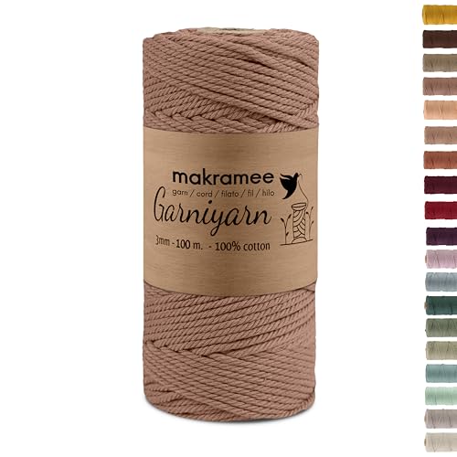 GARNIYARN Premium Makramee Garn 3mm – Weiches Baumwollseil für Macrame, DIY-Bastelprojekte, Wandbehänge, Pflanzenhänger und Wohnaccessoires, Stricken – 100% Natürlich Cotton – 3mm (Mokka-Mousse, 100m) von GARNIYARN