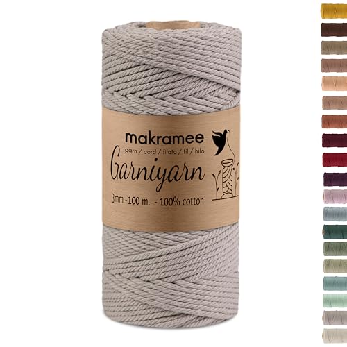 GARNIYARN Premium Macrame Garn – Weiches Baumwollseil für Makramee, DIY-Bastelprojekte, Wandbehänge, Pflanzenhänger und Wohnaccessoires (Simply Taupe, 100m) von GARNIYARN