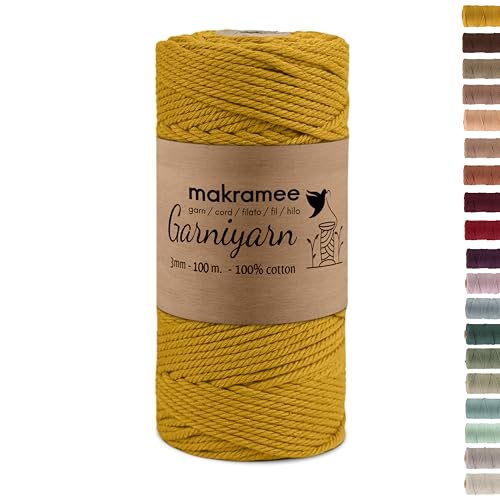 GARNIYARN Premium Macrame Garn – Weiches Baumwollseil für Makramee, DIY-Bastelprojekte, Wandbehänge, Pflanzenhänger und Wohnaccessoires (Ocher, 100m) von GARNIYARN