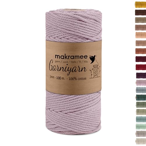 GARNIYARN Premium Makramee Garn 3mm – Weiches Baumwollseil für Macrame, DIY-Bastelprojekte, Wandbehänge, Pflanzenhänger und Wohnaccessoires, Stricken – 100% Natürlich Cotton – 3mm (Old Rose, 100m) von GARNIYARN
