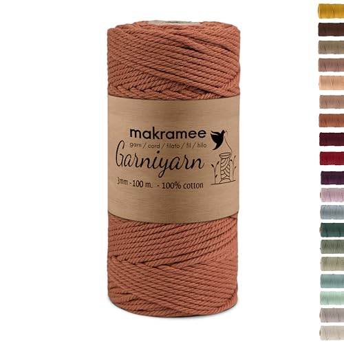 GARNIYARN Premium Macrame Garn – Weiches Baumwollseil für Makramee, DIY-Bastelprojekte, Wandbehänge, Pflanzenhänger und Wohnaccessoires (Terracotta, 100m) von GARNIYARN