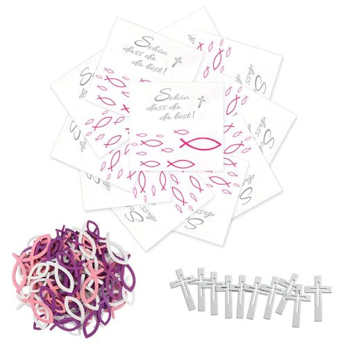 GAROMIA 128 Servietten Fisch Rosa Schön dass du da bist Taufdeko Mädchen Kommunion Tischdeko Taufe Servietten Taufdeko für Taufe Kommunion Konfirmation von GAROMIA