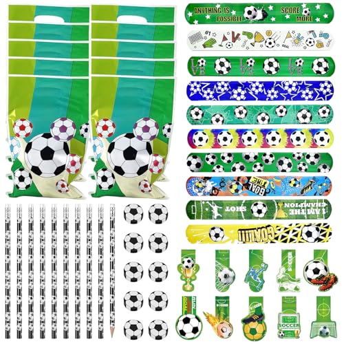 GAROMIA 50 Stück Bleistiftanzug Fußball Radiergummi Fußball Slap Armbänder Fußball Geschenktüte Fußball Lesezeichen Junge Fußball Mitgebsel Fussball Geburtstag für Schule Schreibwaren von GAROMIA