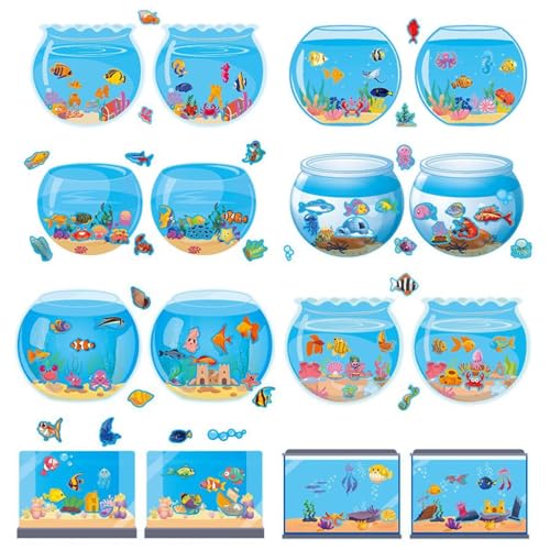 Meerestier Aufkleber 24 Kinder Sticker Set 3D Stickers Scene Unterwasserwelt Fisch Aufkleber 3D Miniatur Aufkleber Scene Blue Ozean Meerestiere Set von GAROMIA