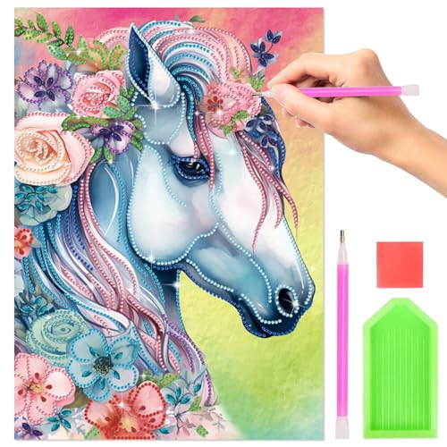 GAROMIA Diamant Painting Kinder Diamond Painting Pferde Diamond Painting Zubehör Geschenk Mädchen 6 7 8 9 10Jahre 5D Einhorn Diamant Malerei Kit Bastelsets Mädchen Geschenke Pferde von GAROMIA