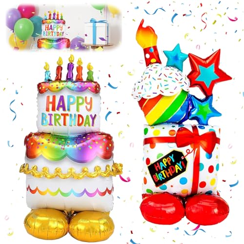 GAROMIA Folienballon Happy Birthday XXL Folienballon Stehend Happy Birthday Luftballons Geburtstag Balloons Torten Geschenk Helium Ballon Party Dekoration für Kinder Junge Mädchen Erwachsene von GAROMIA