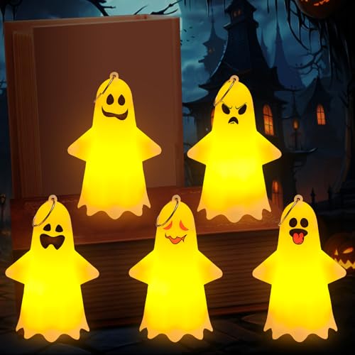 GAROMIA Halloween Deko Geister 5 Stück Halloween Lichterketten Geist Lampe Halloween Tischdeko Licht Gespenst Halloween Deko Indoor für Innen Party von GAROMIA