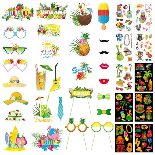 GAROMIA lustige Sonnenbrille Hawaii Brille Hawaiian Temporäre Tätowierung Lustige Sonnenbrille Temporäre Tattoos Set Neuheit Partyzubehör Dekoration von GAROMIA