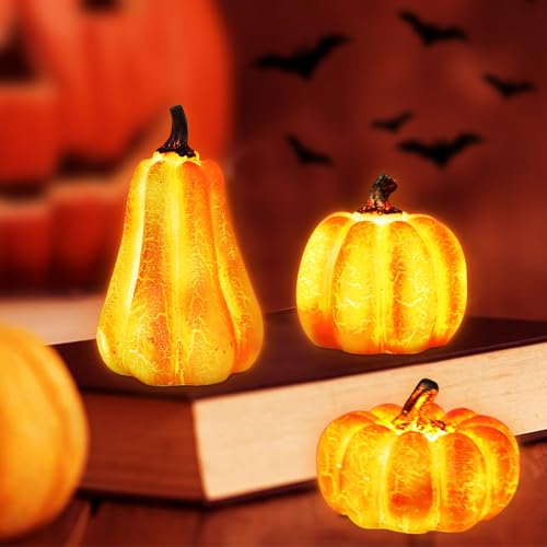 GAROMIA Herbstdeko Kürbis Deko 3 Herbst Dekoration Kürbis Laterne Kürbislaterne Dekorationen Herbstdeko innen Outdoor Herbstdeko für Erntedankfest Weihnachten Tischdeko von GAROMIA