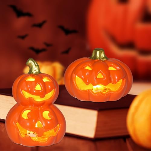 GAROMIA Herbstdeko Kürbis Laterne Keramik Kürbis 2 Stück Herbstdeko Kürbis Windlicht Halloween Kürbis mit Gruselig Gesicht für Outdoor Innen Herbst Dekoration GAROMIA Herbstdeko Kürbis Laterne Keramik Kürbis 2 Stück Herbstdeko Kürbis Windlicht Halloween Kürbis mit Gruselig Gesicht für Outdoor Innen Herbst Dekoration von GAROMIA