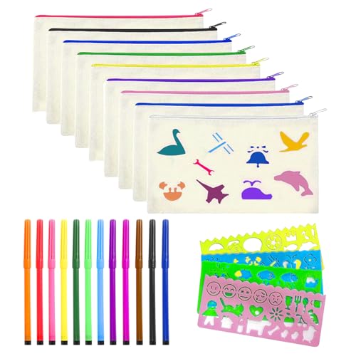GAROMIA Leinwand Federmäppchen zum Bemalen Mäppchen zum Bemalen DIY Blanko Stoffbeutel 9 Stofftaschen zum Bemalen Reißverschluss 12 Buntstift 4 DIY Malschablonen Taschen zum Bemalen für Kinder GAROMIA Leinwand Federmäppchen zum Bemalen Mäppchen zum Bemalen DIY Blanko Stoffbeutel 9 Stofftaschen zum Bemalen Reißverschluss 12 Buntstift 4 DIY Malschablonen Taschen zum Bemalen für Kinder von GAROMIA