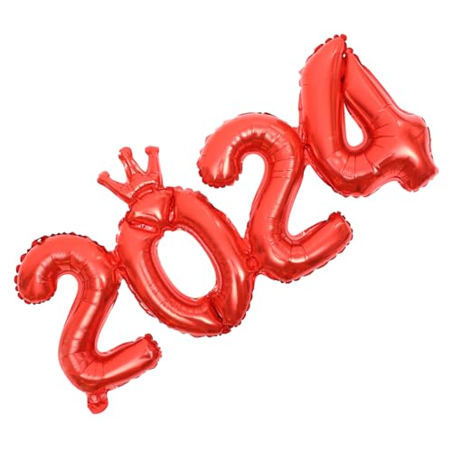 GAROZATION 1 Set 2024 2024 Digital Crown Einteiliger Aluminiumfolienballon Neujahrs Abschlussdekorationsballon (Roter Einteiler 2024) 2024 Ballons Party Requisiten Zahlenballon Für Party von GAROZATION