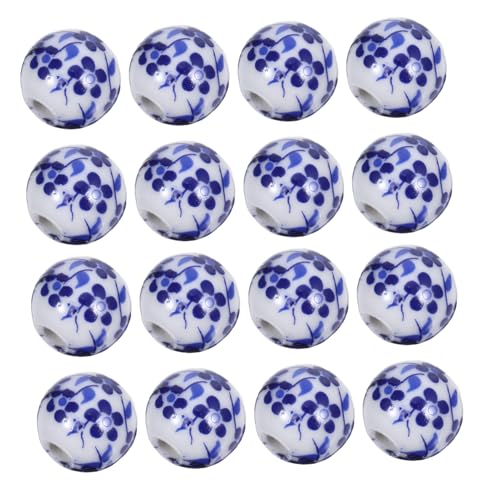 GARVALON 100 Stück Teiliges Runde Porzellanperlen mit Großem Handbemalte Blaue Blumen keramikperlen für Schmuckherstellung Armbänder Halsketten und DIY bastelarbeiten von GARVALON
