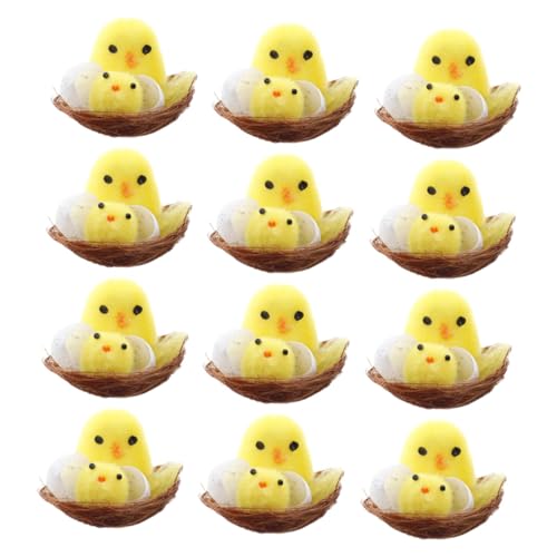 GARVALON 12 Stück Flauschige Mini-küken Osterküken Dekoration Mit Nest Kleine Hühner Für Ostern Hühnerdekorationen GARVALON 12 Stück Flauschige Mini-küken Osterküken Dekoration Mit Nest Kleine Hühner Für Ostern Hühnerdekorationen von GARVALON