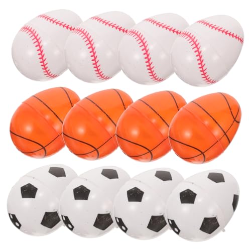 GARVALON 12 Stück Osterei Spielzeug, Eiförmige Geschenkboxen, Süßigkeiten Geschenkboxen, Goodie Bag Füller, Sport Eier, Ornament, Plastik Ostereier, Ostereier Boxen von GARVALON