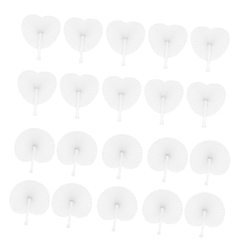 GARVALON 20 Stück Faltbare Papierfächer Weiß Rund und Herzform Diy Handfächer für Hochzeiten Geburtstagsfeiern Kreative Bastelideen Leicht und Tragbar von GARVALON