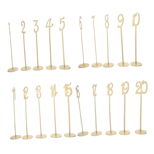 GARVALON 20 Stück Tischnummernschild Aus Holz Hochzeitstischnummern Mit Sockel Tischnummern Für Die Brautdusche Tischschilder Für Die Brautparty Der Tischnummer Hölzern Golden von GARVALON