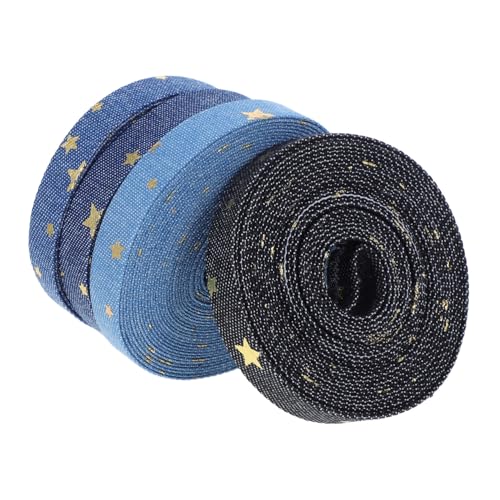GARVALON 4 Rollen Western-jeansband Mit Goldener Sternstickerei Zum Basteln, Nähen, Für Kleidung, Accessoires, Geschenkverpackungen Und Kreative Dekorationen, 1 Cm von GARVALON
