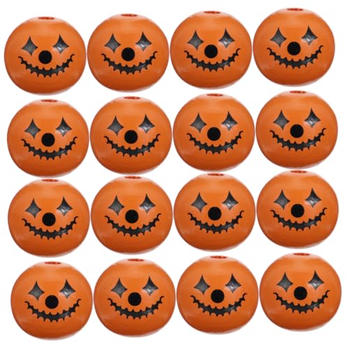 GARVALON 50 Stück Halloween Holzperlen Rund mit Orange Bastelperlen zum Schmuckherstellen DIY Dekoration für Halloween Basteln von GARVALON