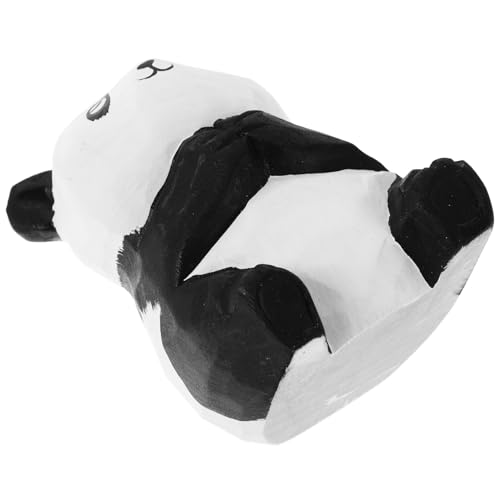 GARVALON Holzschnitzereien Panda-Ornament Geschnitzt Holzfigur Tierstatue Aus Holz Heimdekoration Kompakte Größe Süße Panda-Figur Schreibtischornament von GARVALON